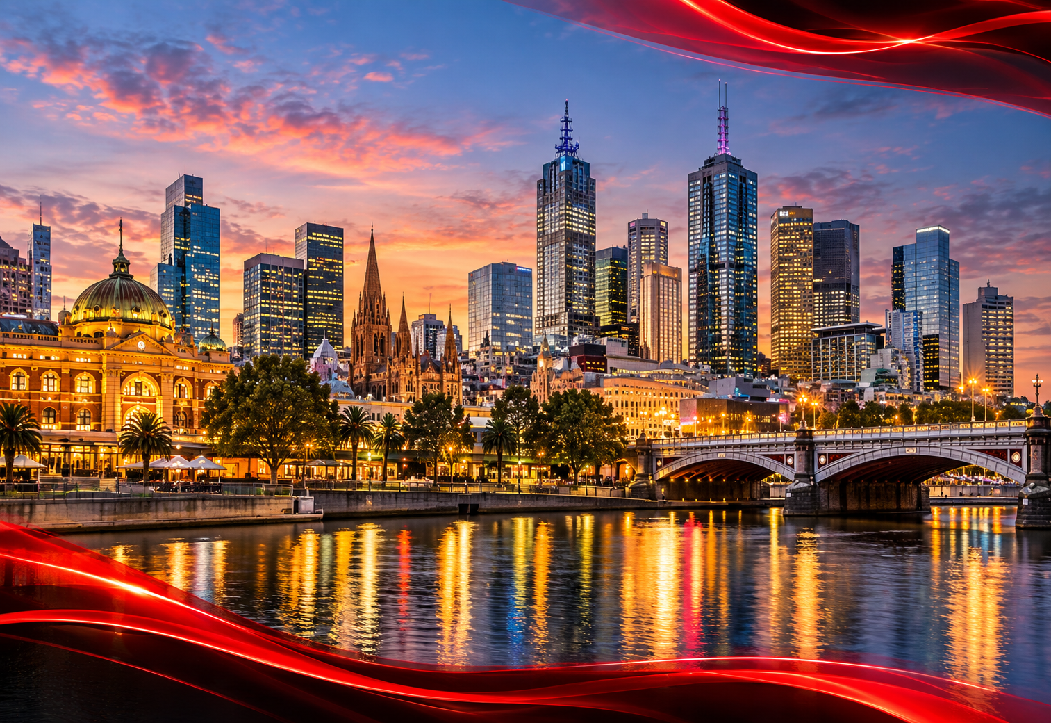 Melbourne Skyline at Twilight Reflections